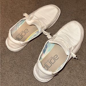 White Hey Dude slip ons